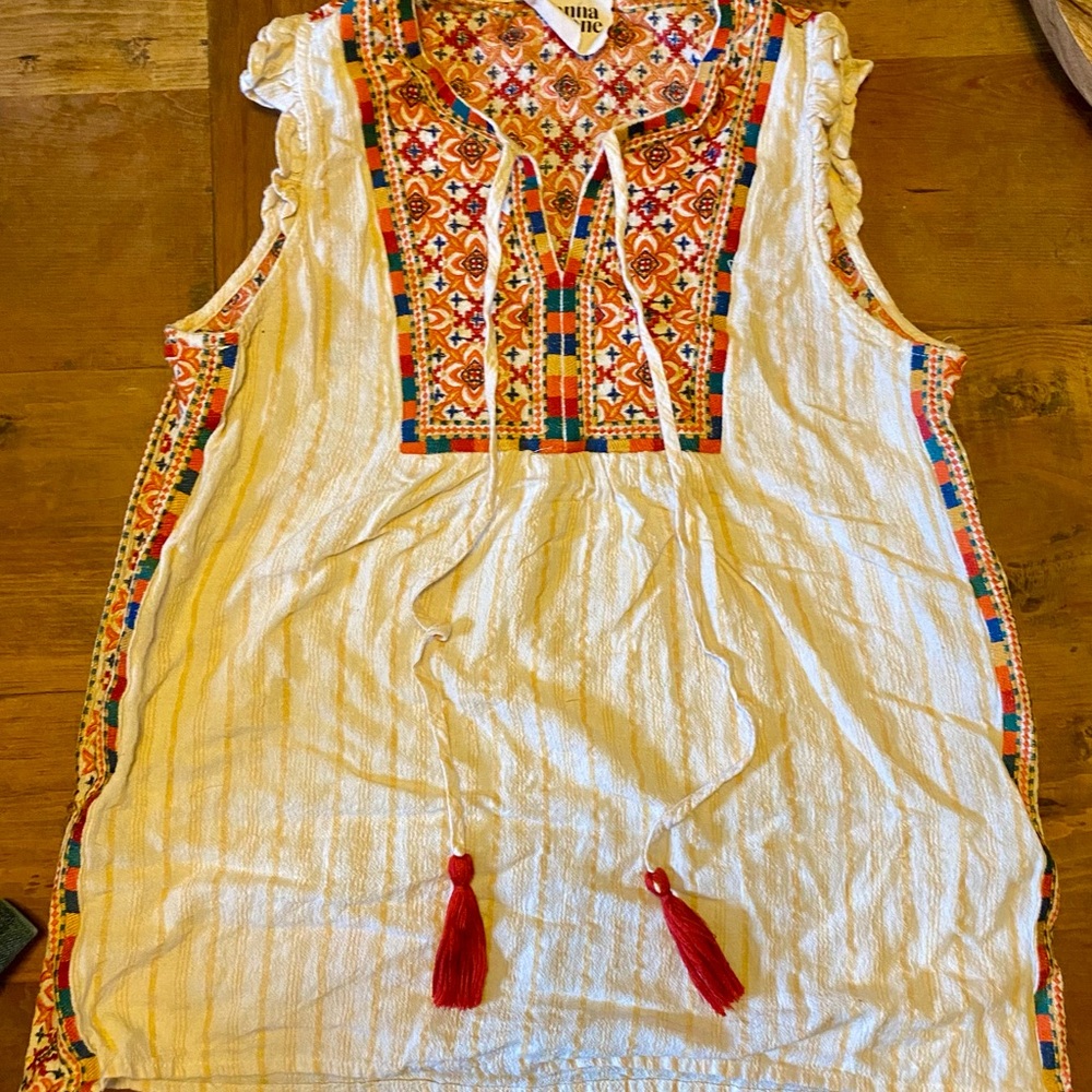 Savanna Jane Bohemian  Sleeveless Blouse with Red Tassels